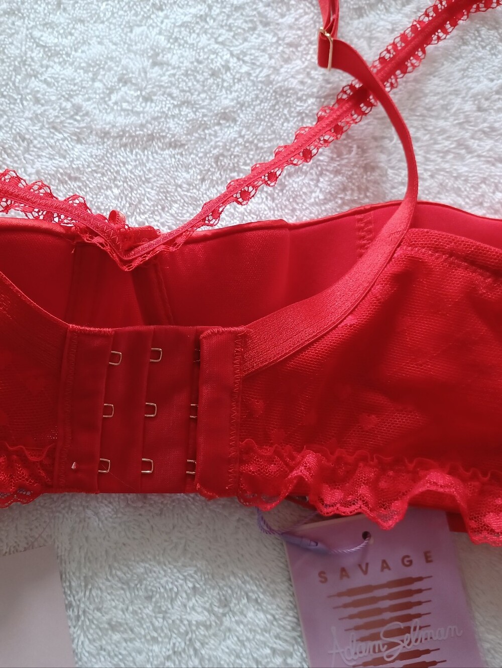 Savage X Fenty Sexy Satin Red Lace-Trim Underwire Bra, Size 42D - Picture 10 of 16